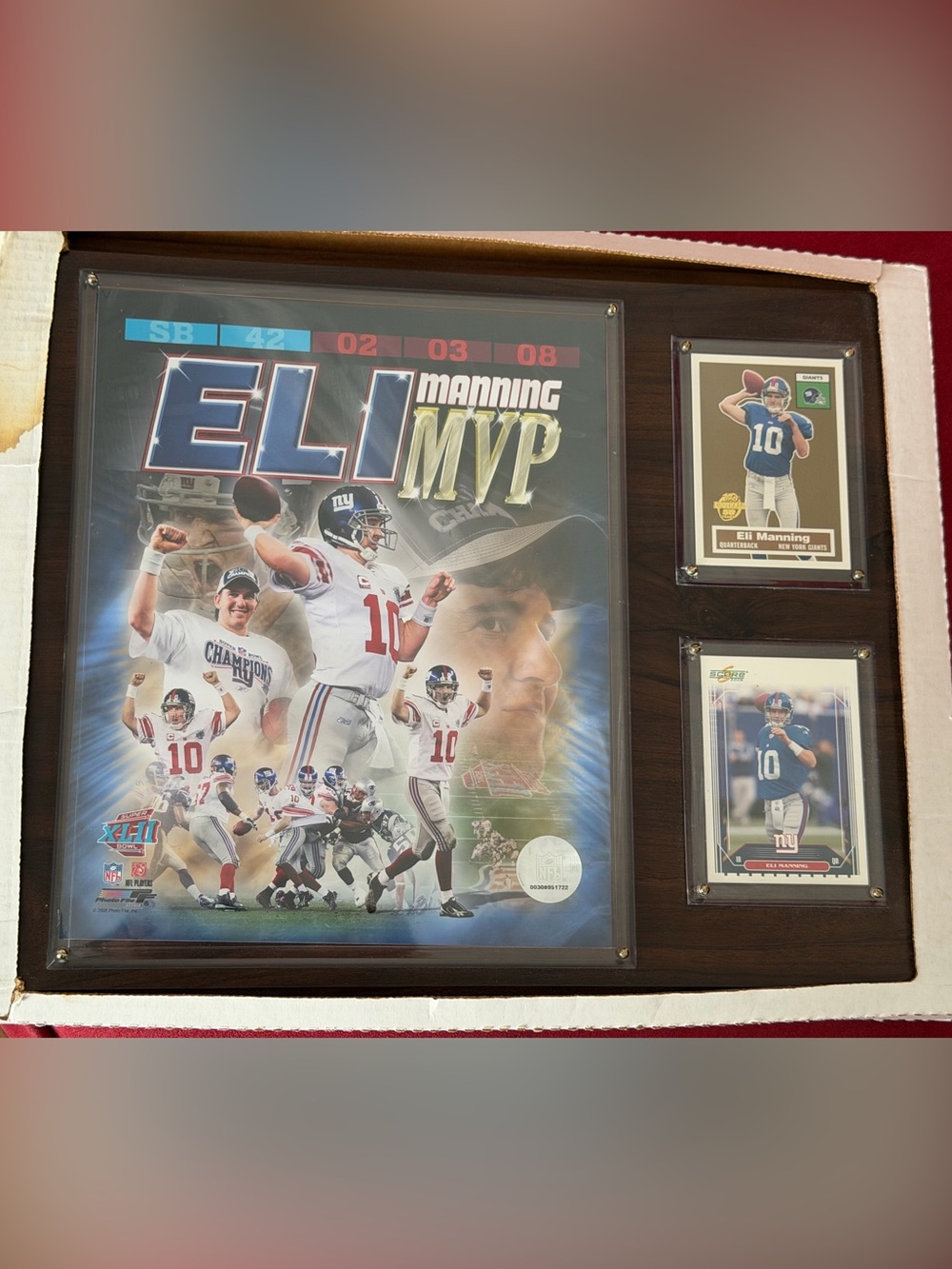 Eli Manning Super Bowl XLII MVP Plaque, NY Giants, 12x15 with 2 Cards